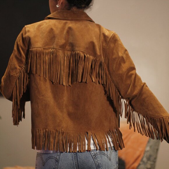 Fringe Suede Leather Jacket Aqua - Picture 3 of 13